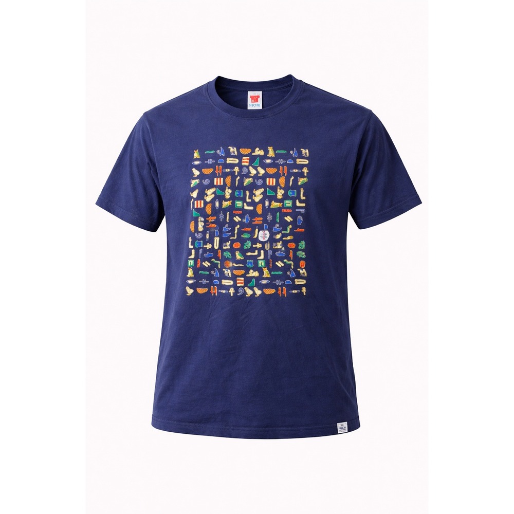 Levant Top T Graphic T Shirt Men‎ XXL Blue Egyptian Print Short Sleeve Cotton